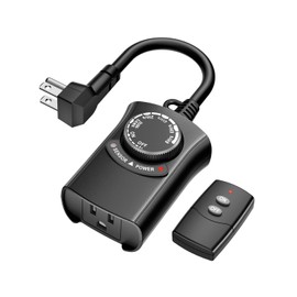 HBN Outdoor Light Timer with Remote Control, Waterproof Light Sensor Timer, 100 ft Wireless Range, 1 Grounded Outlet for Christmas Lights, 15A 1/2HP Heavy Duty