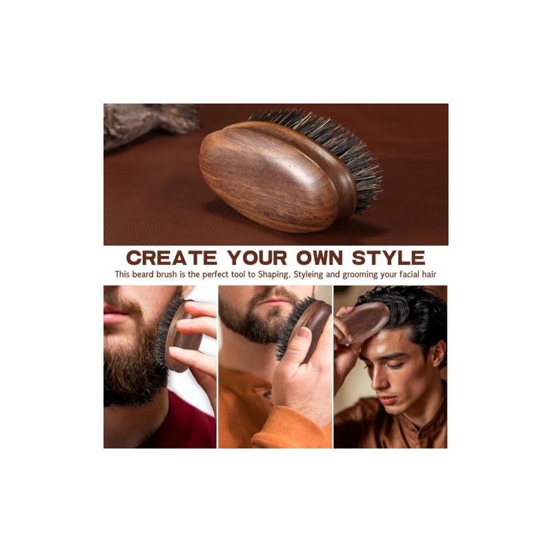 Beard Brush, Black Walnut Boar Bristles Brush for Beard Hair