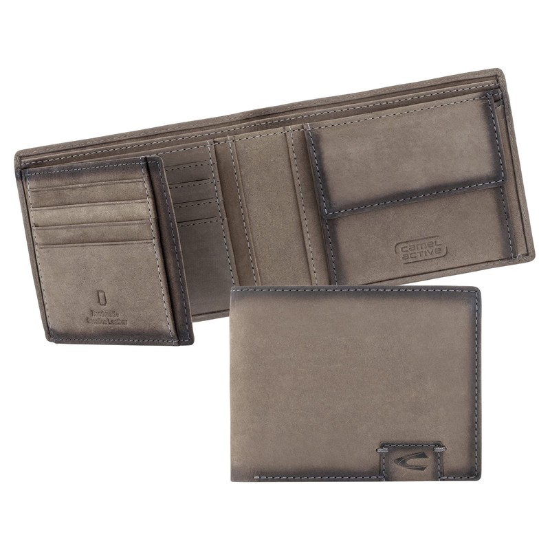 camel active Dallas Men's RFID Horizontal Leather Wallet, Medium, gray,