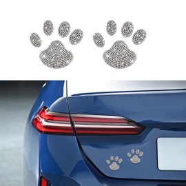 WINUERK 4PCS Bling Dog Paw Car Decal, Crystal Rhinestone Dog Paw Print Stickers, Bumper Sticker Window Laptop Tumbler Decal, 4" x 6" Bling Car Exterior Accessories Univesal for Most Models