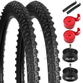 26 x1.95（54-559）Mountain Bike Replacement Tire,26 x1.95 inch Premium Butyl Rubber Puncture-Resistant Folding Bicycle Tire Compatible with Beach Cruiser and MTB Off-Road Bike,2 Tire Levers,2 Rim Strips