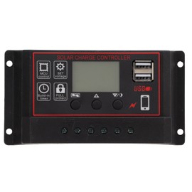 Solar Charge Controller Solar Panel Battery Intelligent Regulator with Dual USB Port 12V/24V PWM Auto Paremeter Adjustable LCD Display10A