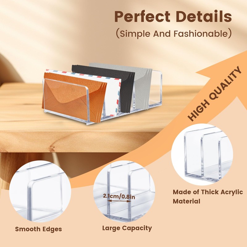 LELE LIFE Acrylic Mail Organizer for Desk, 5 Compartments Thick