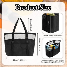 Geluode Oxford-Nylon-Netz-Strandtasche mit transparenter, wasserdichter Handytasche, robuste, sanddichte schwarze Tragetasche für Schwimmen, Urlaub, Reisezubehör (1 Tasche + 1 Handyhülle), Schwarz