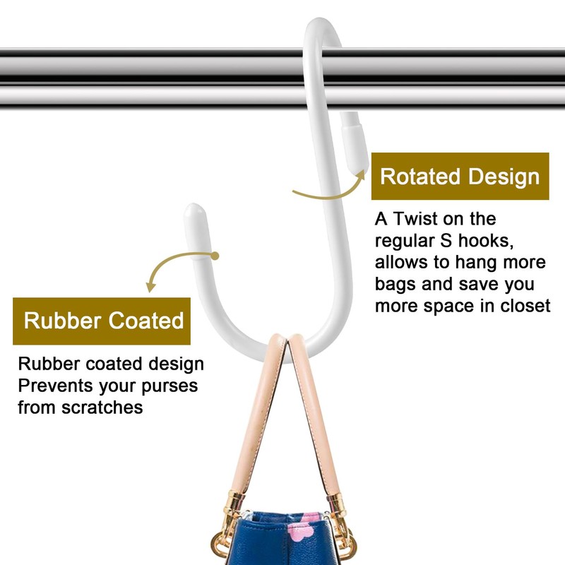 HiGift Bag Hooks for Closet, Unique Twist Design White Vinyl