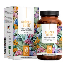 NATURTREU® GLÜCKSBOTE 5-HTP Komplex – 90 vegane Kapseln mit 100mg 5-HTP aus Griffonia, Safran, Zitronenmelisse & Vitamin B6 – hochdosiert, ohne Zusatzstoffe – Stimmungskapseln