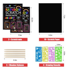 Sunsay Scratch Art Book for 3-12 Year Olds, (2 paintings + 10 sheets of paper) Painting set, Rainbow Scratch Paper, Art Supplies, Birthday Gifts for Girls and Boys, Easter Activity Gifts