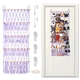 DOEGUAIY Stuffed Animal Net or Hammock Large Plushie Net Corner with 4 Layers Macrame Boho Toy Hammock Net Stuffed Animals Holder Hanging for Small Toy Storage Toddler Kids Room Decor -Purple