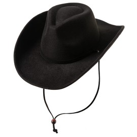 Lanzom Women Men Retro Felt Wide Brim Western Cowboy Cowgirl Hat Dress Up Hat with Wind Lanyard(Black,Large)