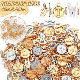 SANNIX Letter Charms, 156Pcs/6 Sets Alphabet ABC Letter Charms 3 Styles Capital A-Z Charms DIY Bracelet Necklace Pendants with 200Pcs Open Jump Rings for Jewelry Making (KC Gold & Antique Silver)