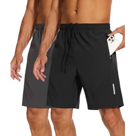 2 Piezas Pantalones Cortos De Entrenamiento Ultra Rendimiento Para Hombre,Pantalones Cortos Deportivos Con Bolsillos Y Cintura Elástica,adecuado Para Fitness Correr Y Deportes(XX-Grande,Negro+Gris)