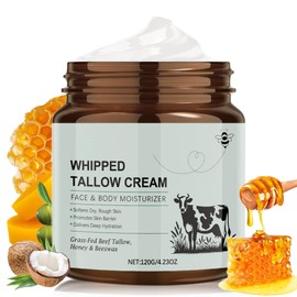 Beef Tallow for Skin, Tallow and Honey Balm, Organic Natural Face Moisturizer Cream, 100% Grass Fed Whipped Facial Balm, Deeply Moisturizing for Face & Body, Suitable For All Skin Types
