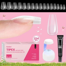 Beetles Tipex Instant Apex Nail Extension Tips Kit Almond/Coffin/Square/Oval/Stiletto/Squaoval Shape Thick Acrylic Nail Flat Nails Manicure Gel press ons Nail Art DIY Nails Art mothersdaygift:_Short Coffin 16Sizes 192Pcs(Only Tips)