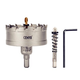 CENYB 3-1/16" (78mm) Tungsten Carbide Tipped Hole Saw with 2Pcs Titanium-Plated Pilot Drill Bits for Metal, Steel, Iron, Wood, Plastic