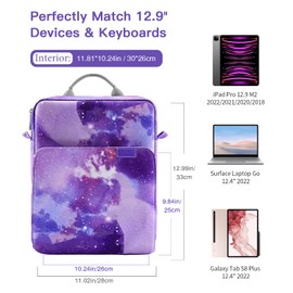 MoKo Tablet Case with Shoulder Strap & Handle, Multiple Compartments, Purple starry sky