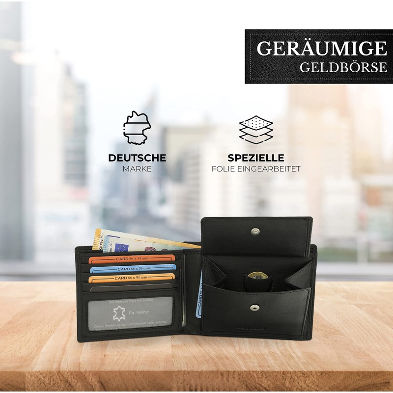 Schlanke Echtleder-Geldbörse besonders bequem einfach und extra stabil #Easycomfort, Schwarz,