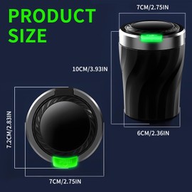 Car Ashtray with Lid, Portable Stainless Steel Ashtray Car with LED Light and Lid, Car Ashtray, for Cars, Vans, Outdoors, Camping (Black)