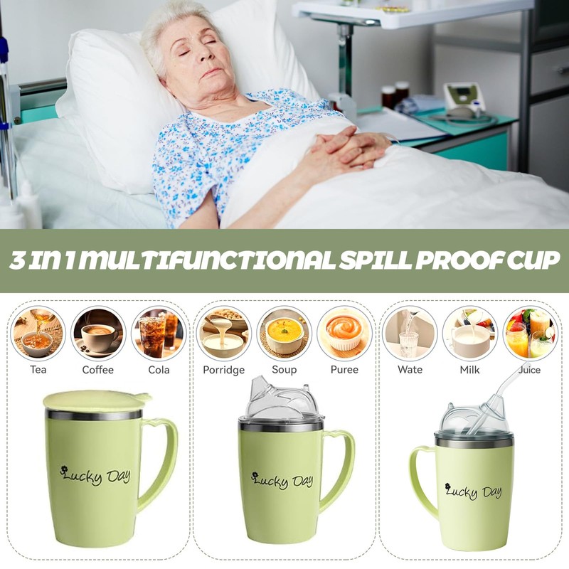 350ml Adult Sippy Cups, 3-in-1 Beakers for Elderly with 30cm