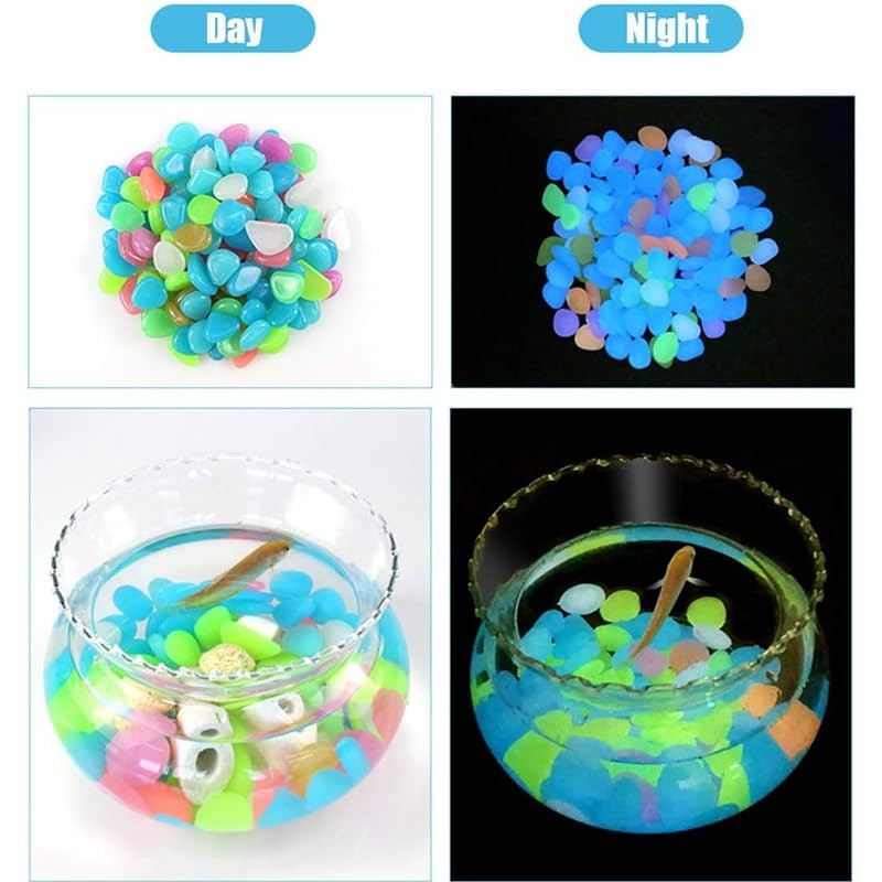 Glow in Dark Rocks,200Pcs Long Term Glowing Decorative Stone,Luminous Stones,Glow