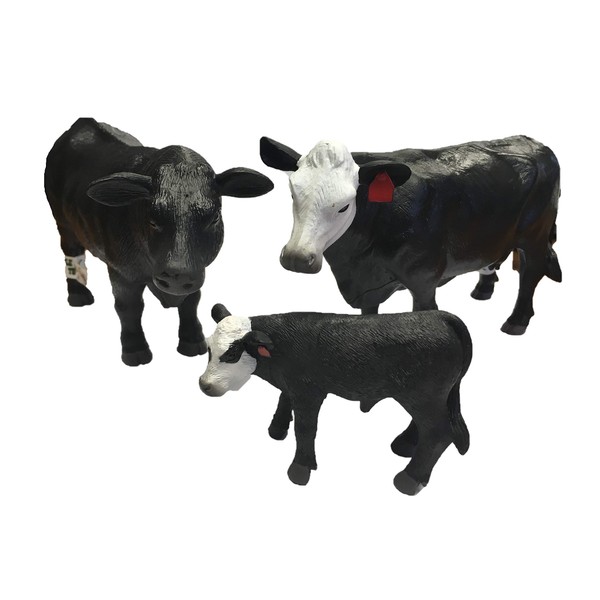 Little Buster Toys Black Angus Bull, White Faced Cow, and Black Bald Calf Family Set - 1/16th Scale