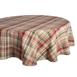 DII 100% Cotton, Machine Washable, Dinner and Fall & Thanksgiving Tablecloth 70" Round, Give Thanks Plaid, Seats 4-6 People