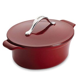Anolon Vesta Cast Iron Dish/Casserole Pan with Lid, 4 Quart, Paprika Red