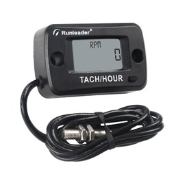 Runleader Rotating Shaft Hour Meter Tachometer,RPM Magnetic Pickup,Maintenance Reminder,Display Shutdown for Lawn Mower Generator Compressor Marine Diesel/Gas Engine Motor and Process/Power Equipment.