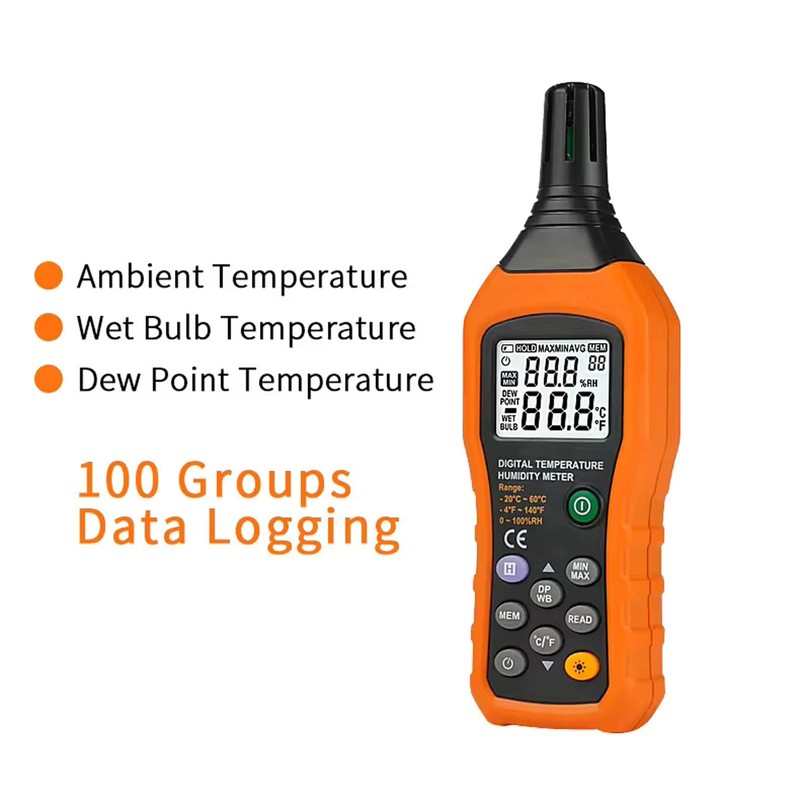 Maizoon Handheld Temperature Humidity Meter LCD Backlit Dual Display Professional