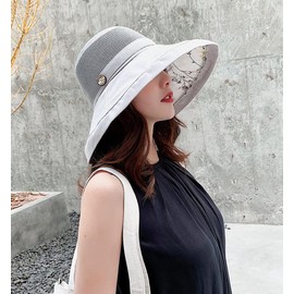 Women's Mesh Sun Hats Summer UV Protection Wide Brim Beach Fishing Cap (Grey)