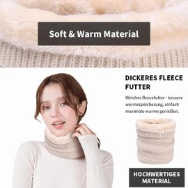 Minicoco Neck Warmer Winter Fleece Loop Scarf Men Women Thick Neck Warmer Fleece Sports Gaiter Mask Knitted Scarf Windproof Circle Scarf For Motorbike Bike Ski (Beige)