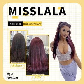 Microbead Hair Extensions Misslala 22 Inch Human Hair Extensions I Link Micro Ring Hair Extensions 100% Remy Hair Color #99J Red Wine Micro Loop Human Hair Extensions 50G 50S