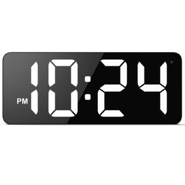 LED Digital Wall Clock with Large Display, Big Digits, Auto-Brightness, 12/24Hr Format, Modern Electric Small Silent Wall Clock for Living Room, Bedroom, Classroom, Farmhouse, Kitchen, Office - White