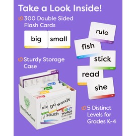 Sight Words Flash Cards Kindergarten 1st - 4th Grade Education - 600 Words from Dolch's and Fry's Sight Word List on Thick Durable Large Flash Cards with Sorting Corner and 18 Learning Mini Games