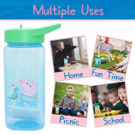 Kids Water Bottle with Straw, 420ml George Pig Plastic Water Bottle Square Drink Bottle Blue BPA Free Straw Sipper for Kids 6+ Months