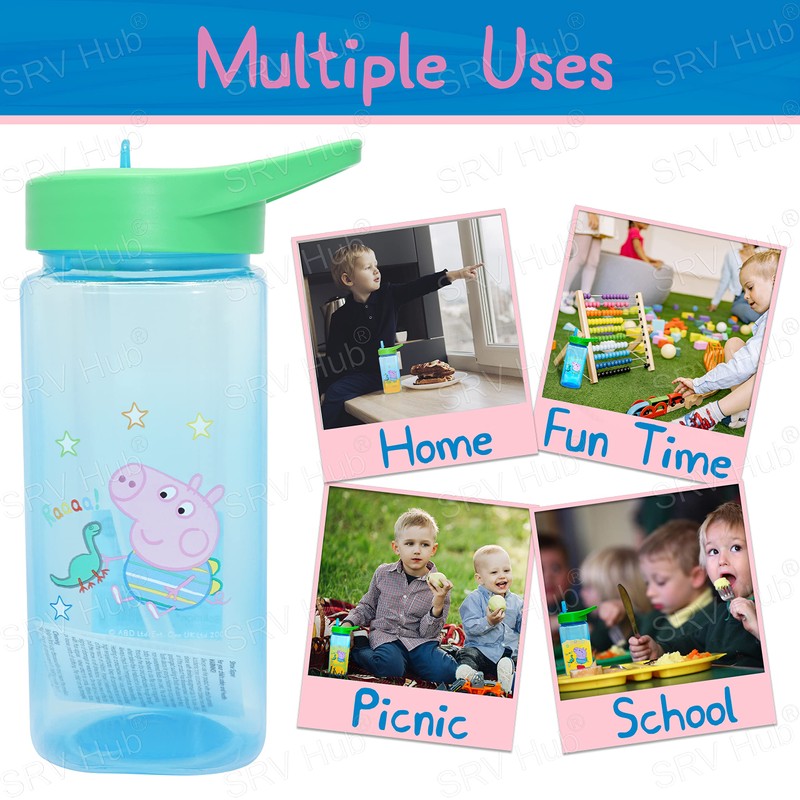 Kids Water Bottle with Straw, 420ml George Pig Plastic Water
