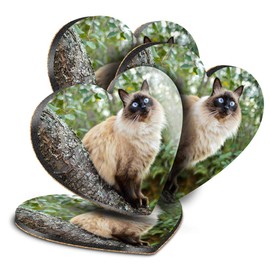 Destination Vinyl ltd Great Coasters (Set of 4) Heart - Balinese Cat in Tree Blue Eyes Drink Glossy Coasters/Tabletop Protection for Any Table Type #15812