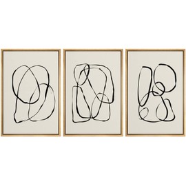 SIGNLEADER Framed Canvas Print Wall Art Set Duotone Geometric Spiral Ring Circle Collage Abstract Shapes Illustrations Modern Art Boho Decorative for Living Room, Bedroom, Office - 16"x24"x3 NATURAL