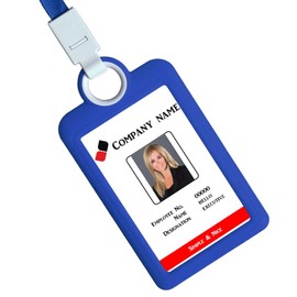 HEYDEFO ID Badge Holder with Lanyard Vertical Name Tags Card Lables Silica Gel Solf Heavy Duty Card Holder Business Card Holder (Dark Blue)
