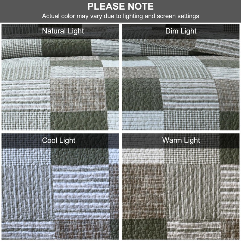 PANGUSHAN 100% Cotton Quilt Set King Size, Patchwork Plaid King