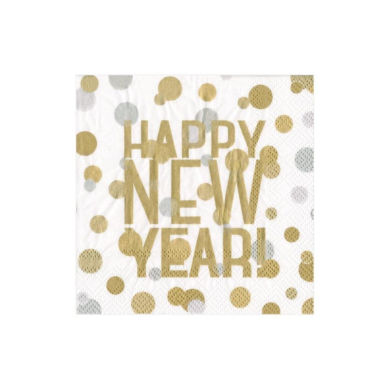 Caspari Confetti Happy New Year Paper Cocktail Napkins in White