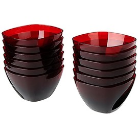 Mepra AZ230590G Garnet Square Bowl, [Pack of 12], 9.8 cm, Red, Polycarbonate Dishwasher Safe Tableware,Silver