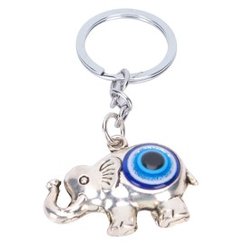 Jiawu Blue Evil Eye Keychain, Silver Lucky Elephant Key Ring, Good Luck Key Pendant Elephant Charm, Sign of Protection and Blessing, Hanging Ornament for Car/Backpack/Handbag/Purse