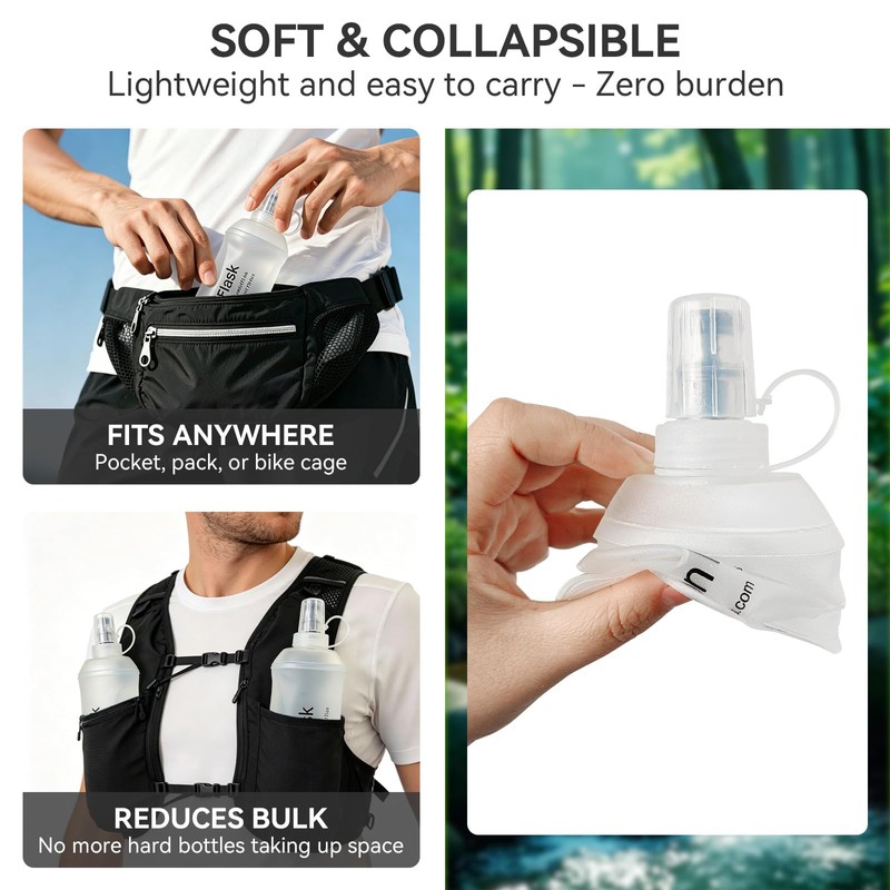 TACVEL 2 Pack 500ml Soft Flask, Shrink As You Drink