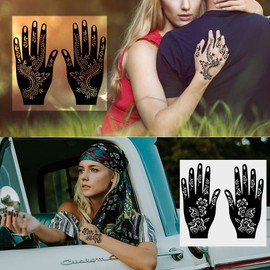 QSTOHENA Pack of 14 Indian Arabic Henna Tattoo Stencils Kit for Hand Body Art, Temporary Tattoo Stencil Sticker Glitter AirBrush Tattoo for Women Girls