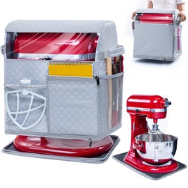 BAGSPRITE Stand Mixer Cover with Detachable Appliance Sliders Base Compatible with KitchenAid Mixer-Storage Bag for 6/7/8 Quart with Pockets for Kitchen Aid Accessories and Attachments