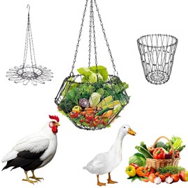 Hanging Chicken Feeder,Foldable Large Poultry Accessories Vegetable Fruits Feeder Basket with 4 Firm Hanging Chain and Hook,Chicken BoredomToys for Coop (1 Pack)