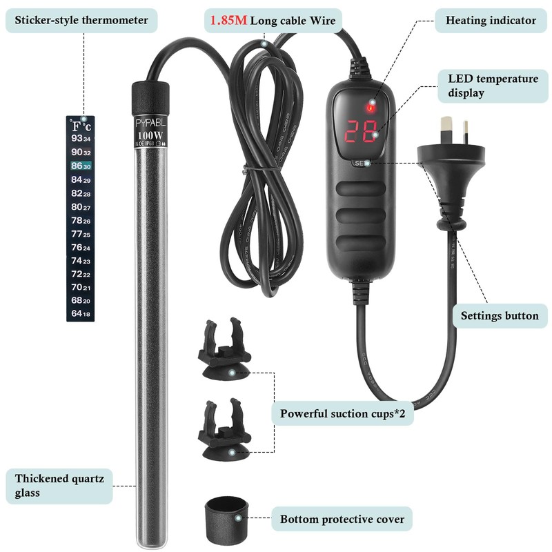 PYPABL Mini Submersible Aquarium Heater, 25W 50W 100W Small Heater
