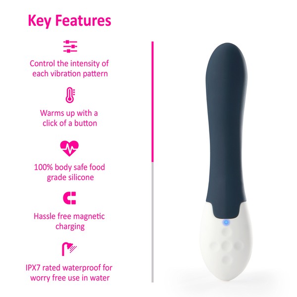 Rock Solid Cordless Therapeutic Wand Massager - Waterproof with 10 Vibration Patterns - Heat Function - USB Rechargeable - Soft Medical Grade Silicone - for Muscle Aches & Stress Relief
