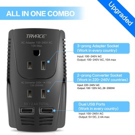 TryAce 220V to 110V Converter,Upgraded 2000W Travel Voltage Converter for Hair Dryer Straightener Curling Iron,10A Power Adapter is Easy to Carry for National Travel,with 2USB and UK/EU/AU Plugs