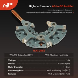 A-Premium Alternator Rectifier Compatible with Dodge Ram 2500 3500 2001-2002, Dakota 2003-2004, Viper & Jeep KJ Series Liberty & Acura NSX & Lexus GS400, LS400, SC400 & Mazda Millenia & Toyota MR2